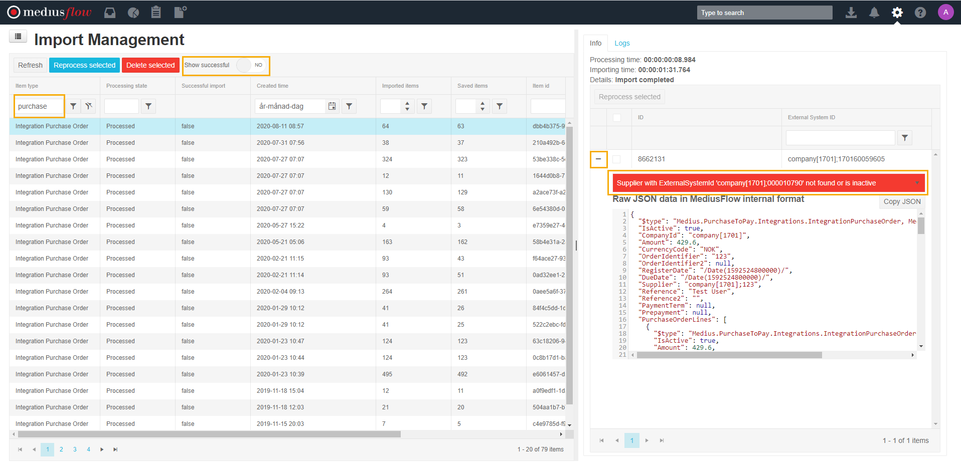 Error message in Import Management