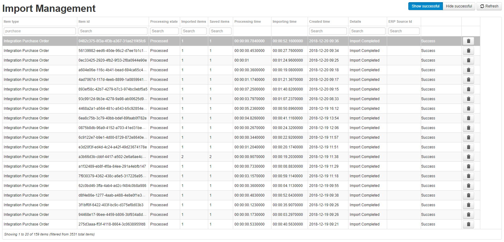 List successful imports