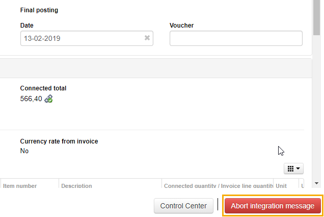 Abort integration message