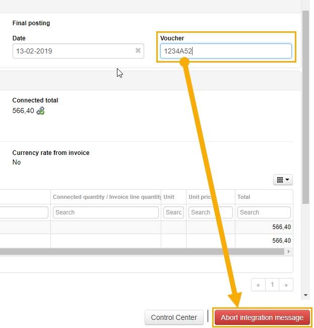 Abort integration message