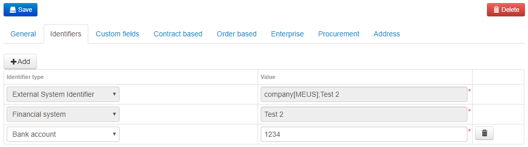 Supplier Identifiers tab