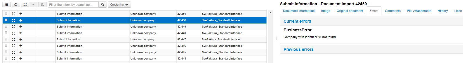 Unknown Company in Document Import