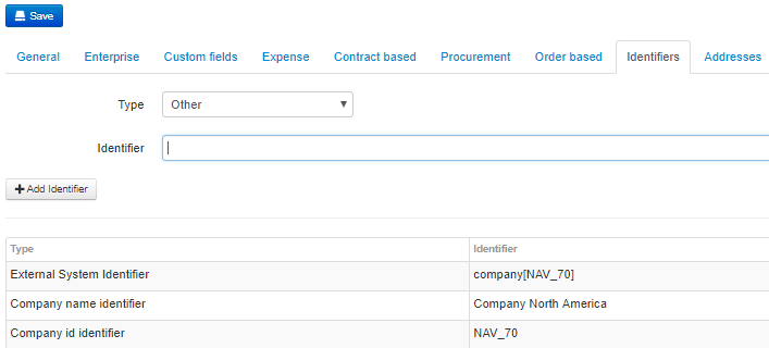 Company Identifiers tab
