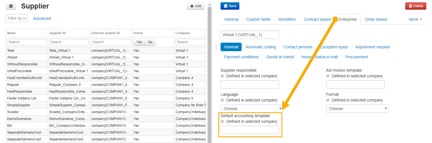 Default accounting template