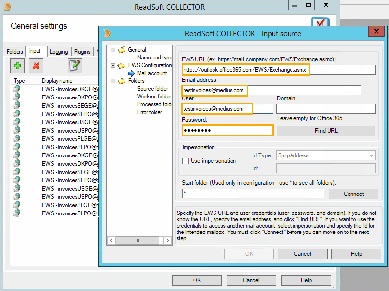 Mail server and credentials information