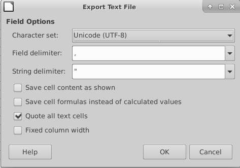 Nota: Independente de qual programa é utilizado para trabalhar com planilhas a configuração do arquivo .csv deverá ser sempre a mesma, sendo ela