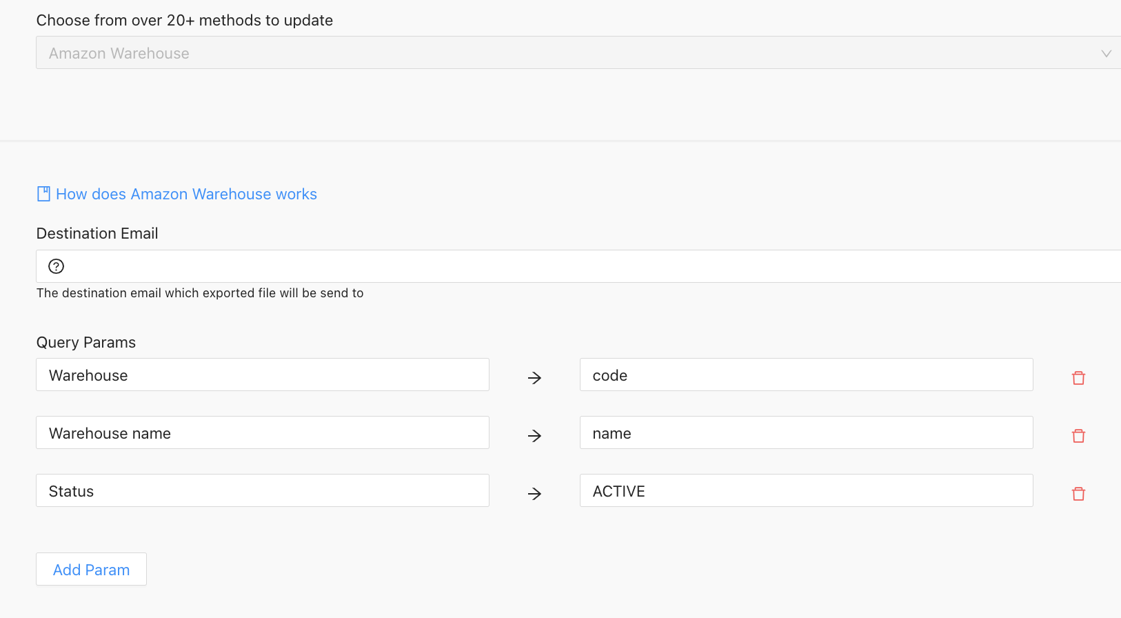 Generate Amazon Warehouse feed connection method with Stock Sync Stock Sync