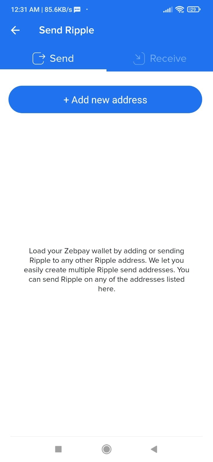 Send cryptocurrency to another address ZebPay