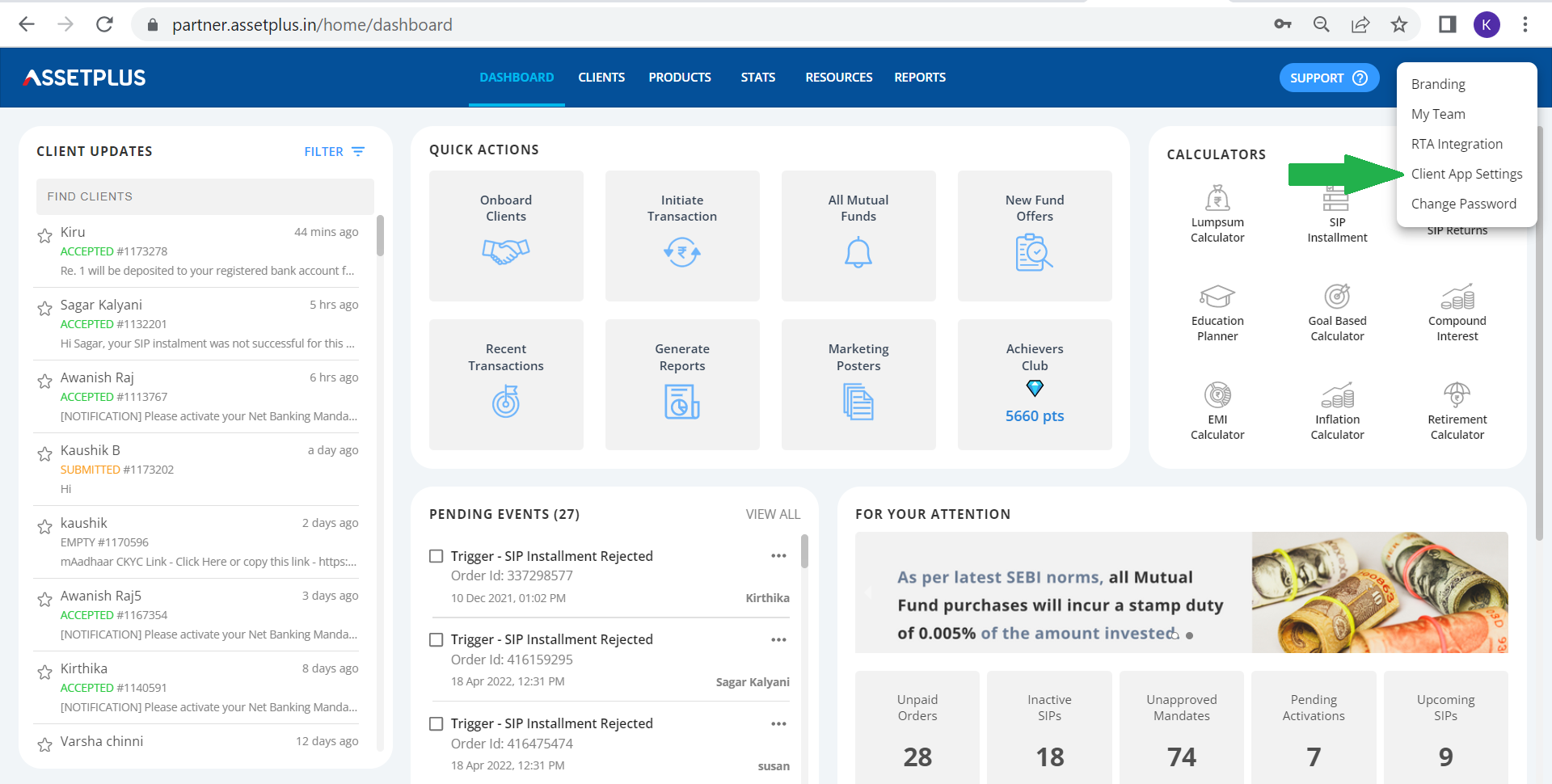 How to enable/disable features on the client app? Partner Helpdesk