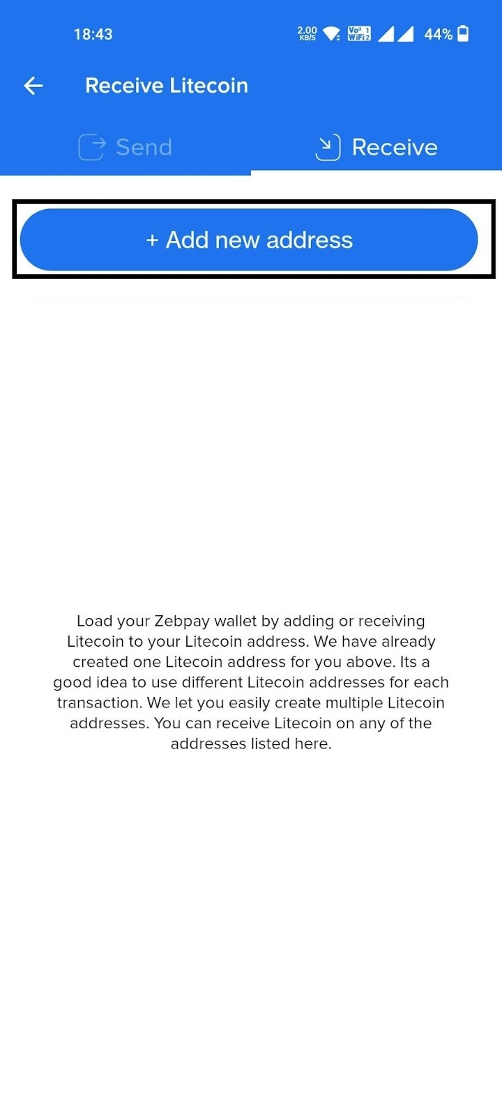 Cannot view your receiving address ZebPay