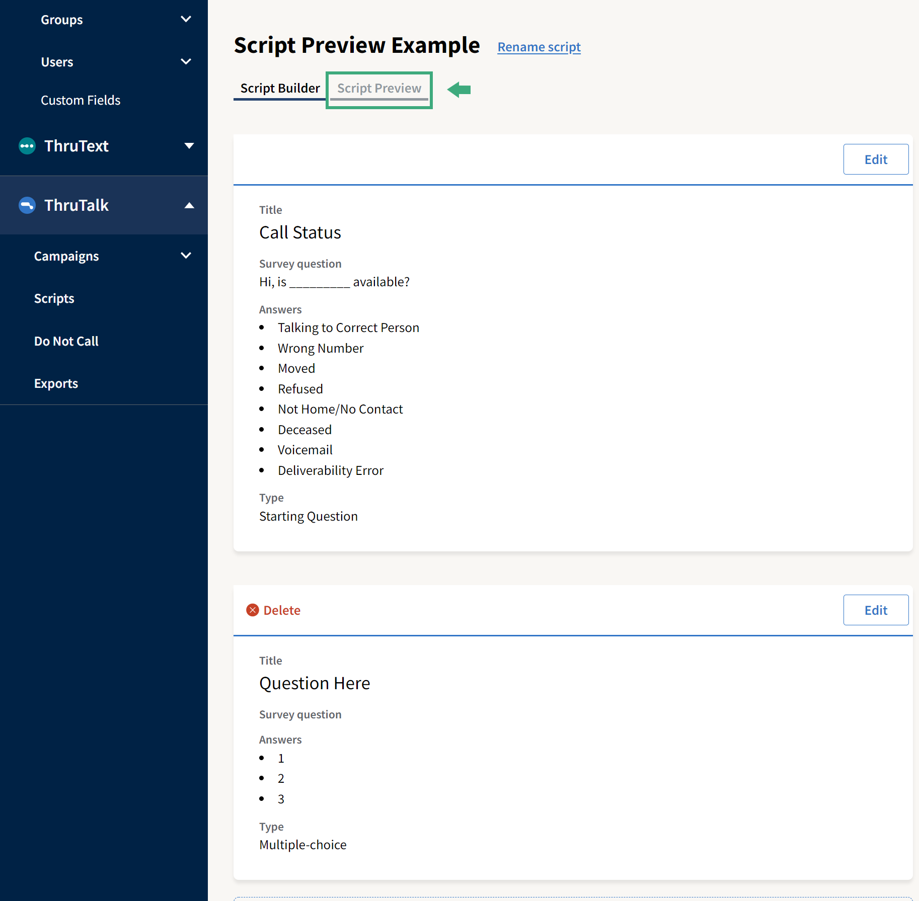 Script Previewing in ThruTalk : Help Center