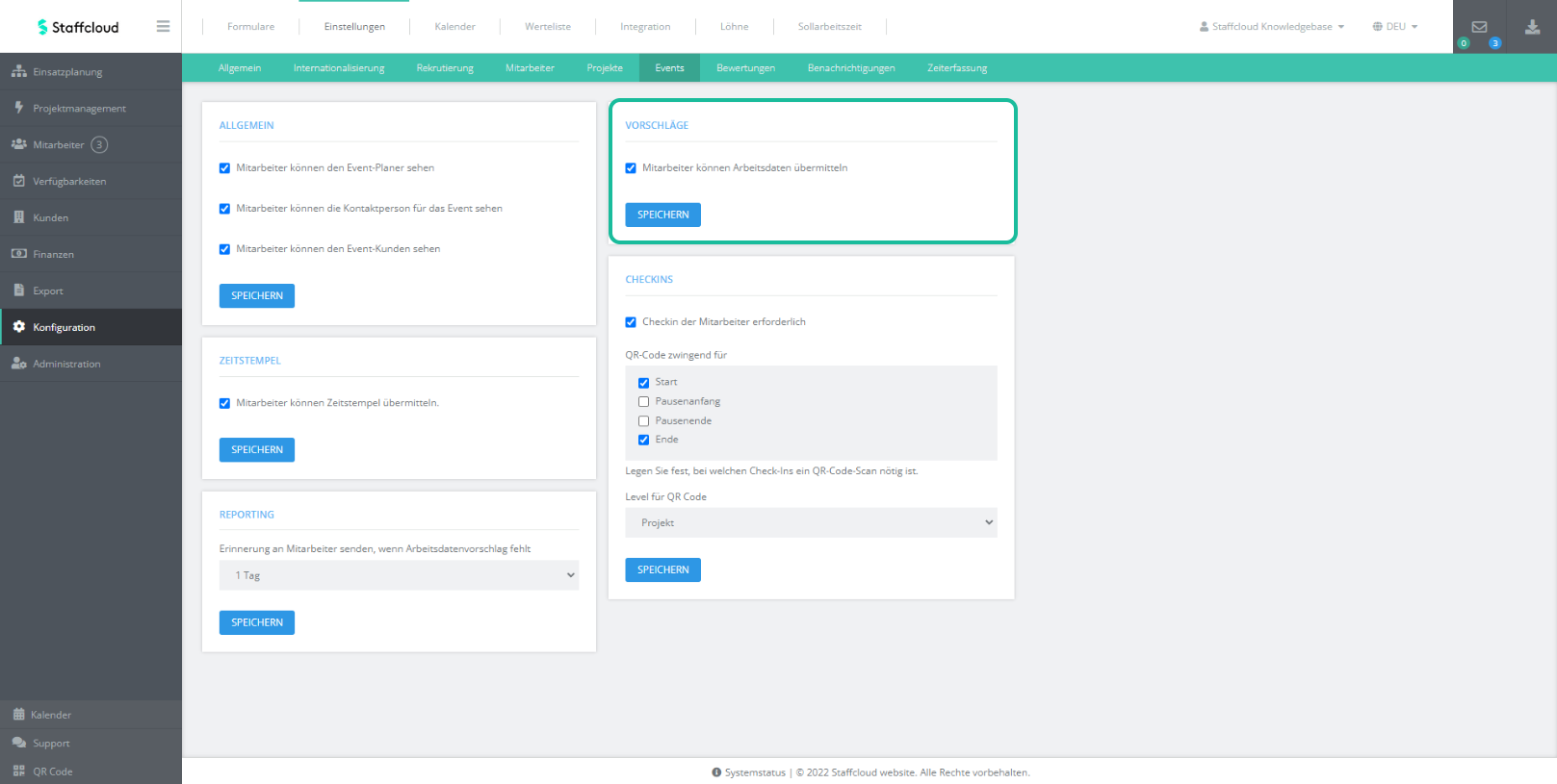 Arbeitsdaten und Lohnvorschläge der Mitarbeiter : Staffcloud