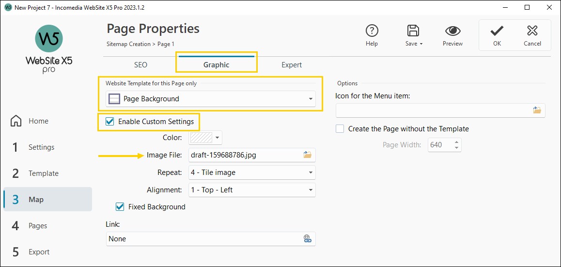 How to set a page background that differs from the general template ...