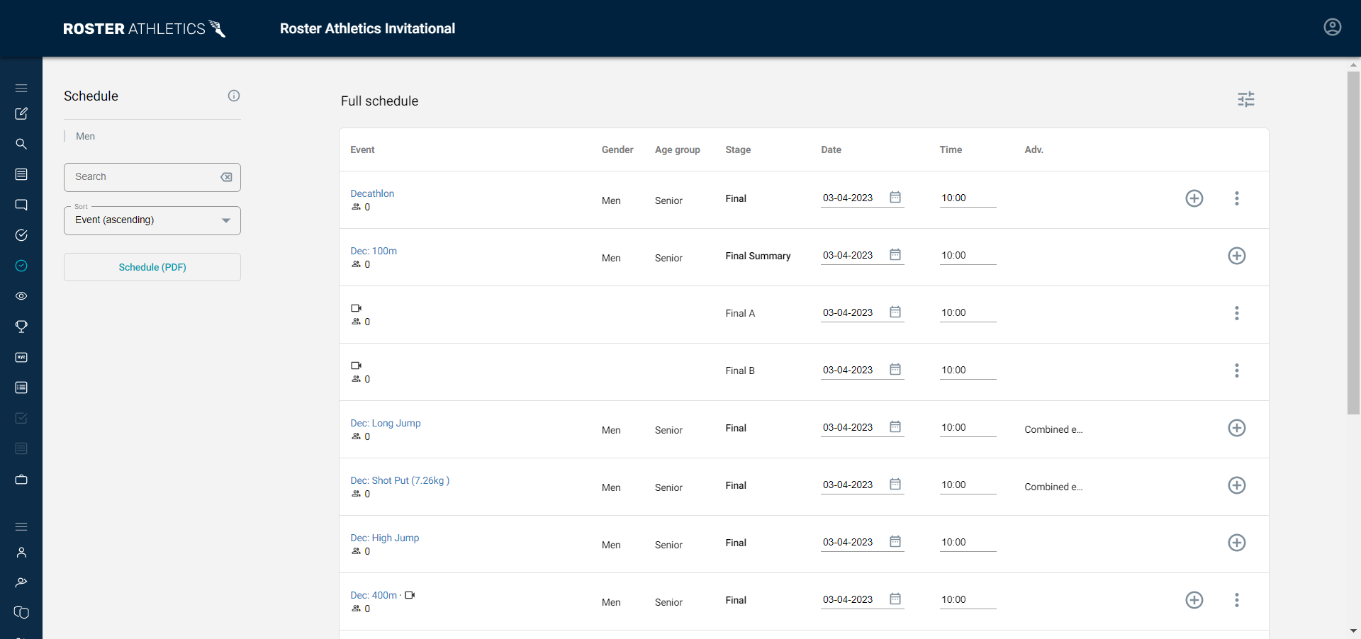 Combined Events User Guide Roster Athletics