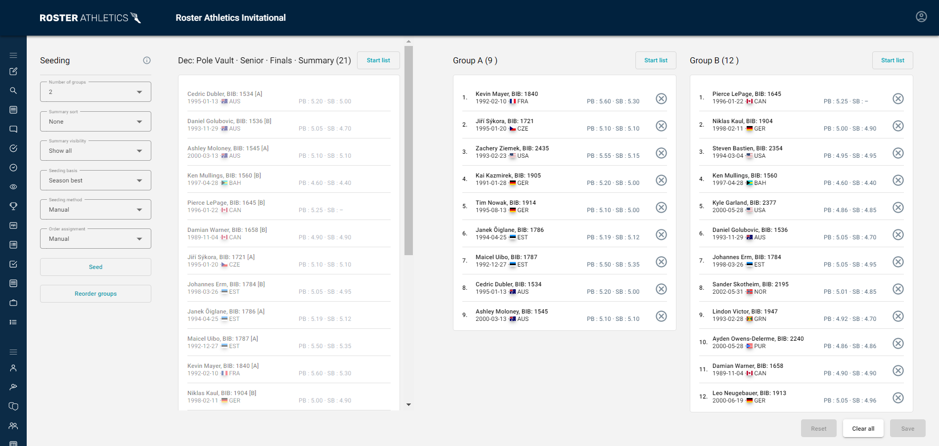 Combined Events User Guide : Roster Athletics
