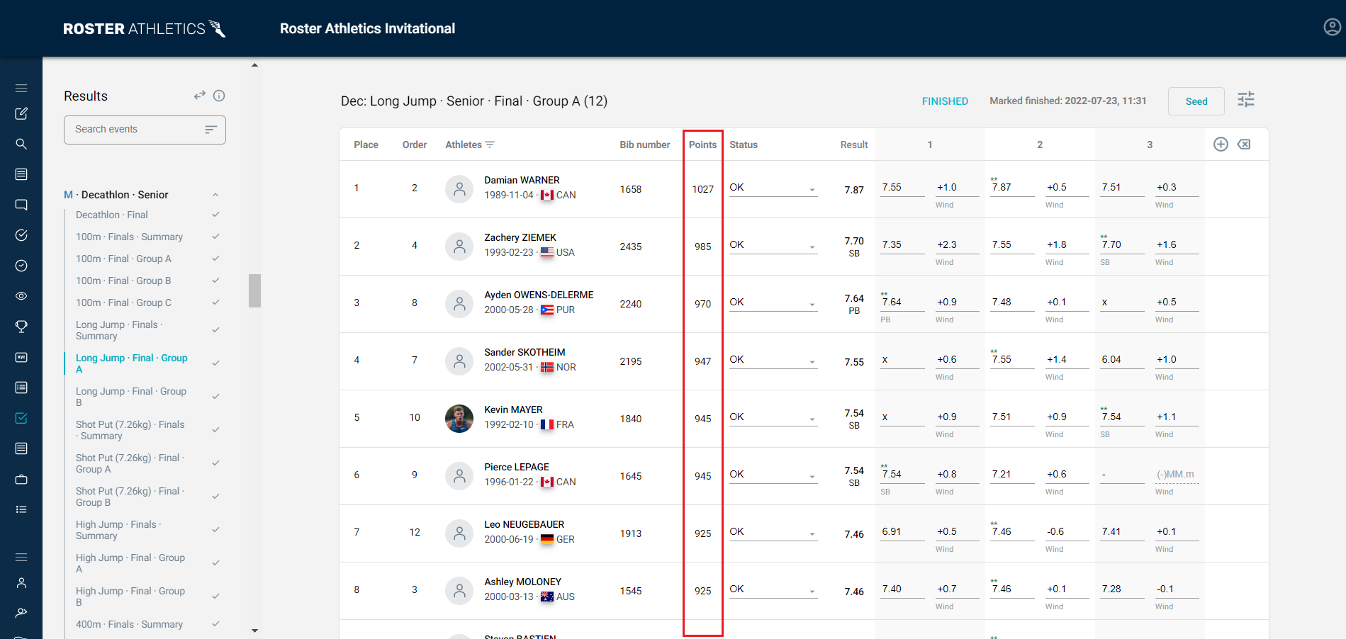 Combined Events User Guide Roster Athletics
