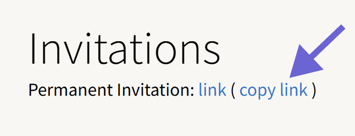 Screenshot of the Invitations page permanent invite link