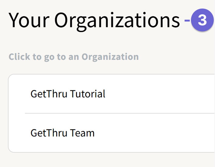 Screenshot of your organization list