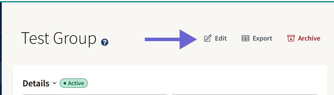 Action buttons of a red "Archive" button, grey "Edit" button and grey "Export" button