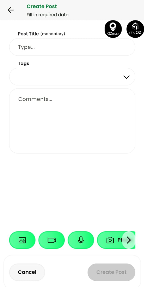 (mobile screen) Post creation on enclosure