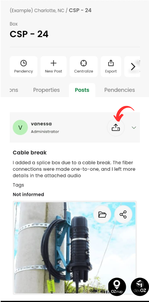 Sending images to fiber optic project team (on field)