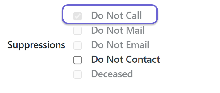 Screenshot of a list of checkboxes in VAN. "Do Not Call" is checked.