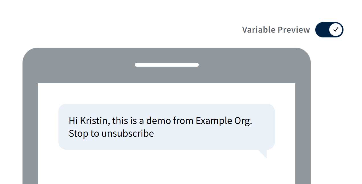 Screenshot of the message preview with variable data.