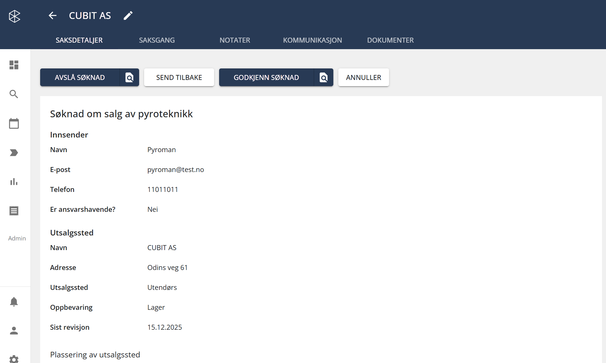 Bildetekst: Søknadskjema for pyro