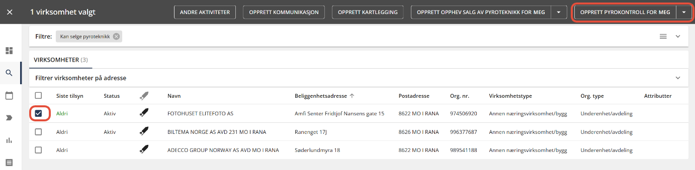 Bildetekst: Opprett pyrokontroll knapp
