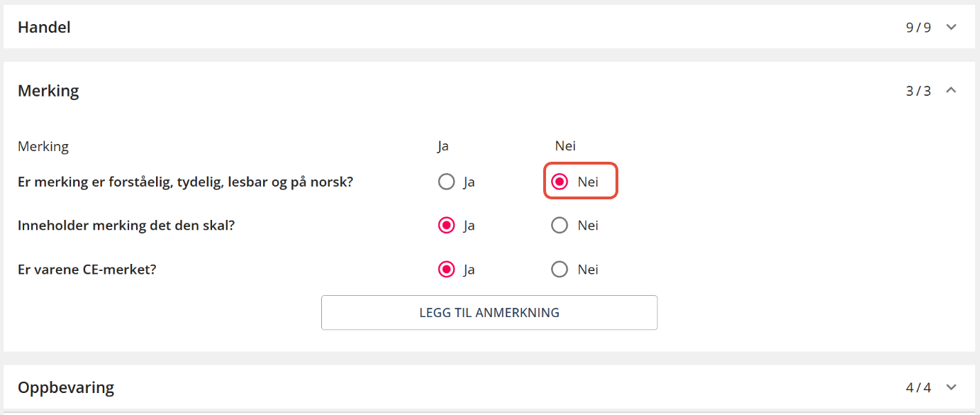 Bildetekst: Pyrokontroll skjemaoversikt, kategori merking