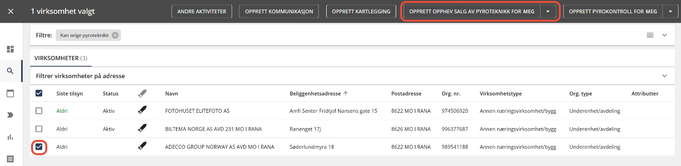 Bildetekst: Velg opprett opphev salg av pyroteknikk