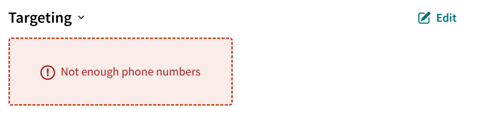 Screenshot of the not enough phone number error at launch