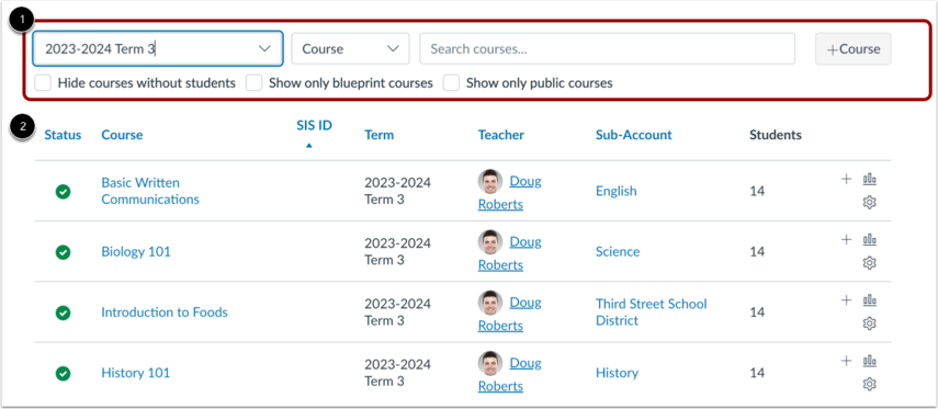 View Courses Page