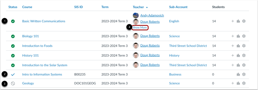 View Course Status and Teachers
