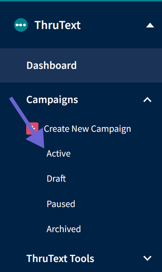 Screenshot of ThruText Campaign sidebar menu options