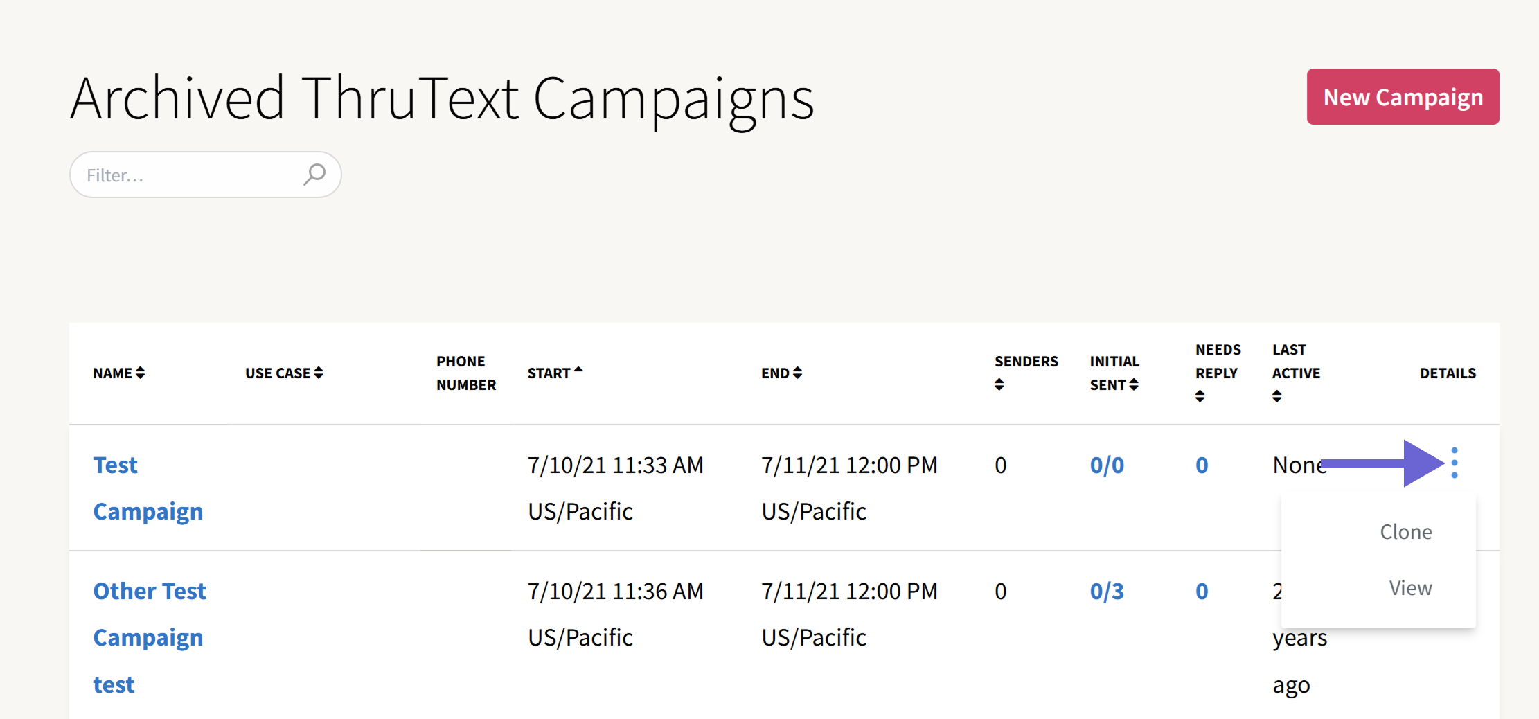 Screenshot of the Archive Campaign index