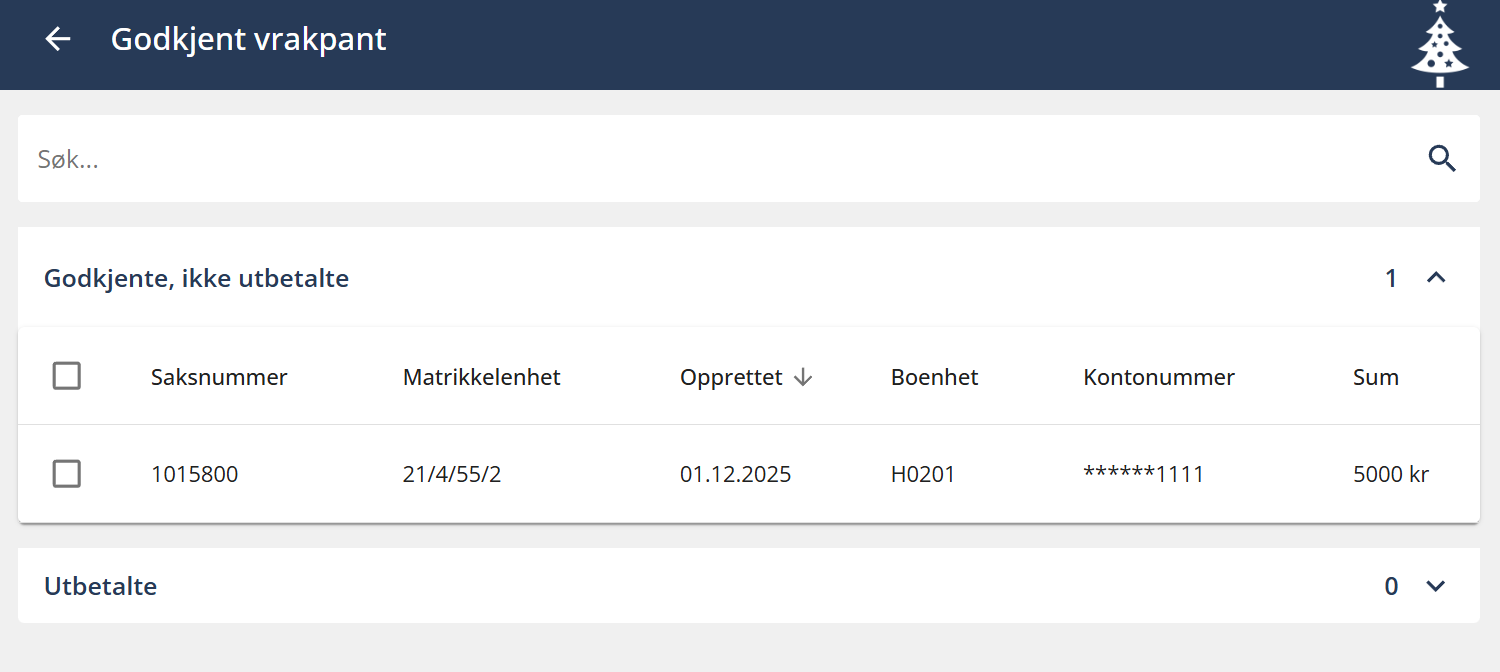 Viser oversikten for Godkjent vrakpant.
