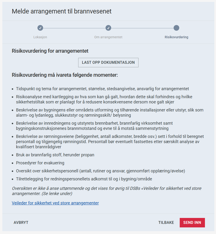 Bildeutsnitt risikovurdering for arrangementet.