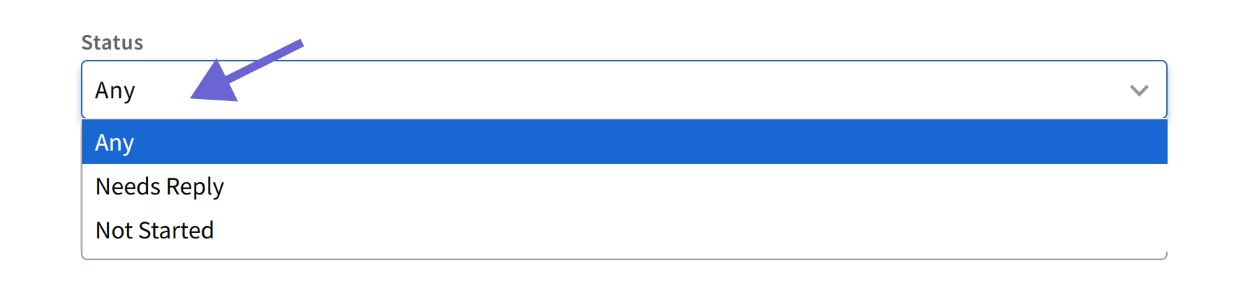 Screenshot of the conversation status options
