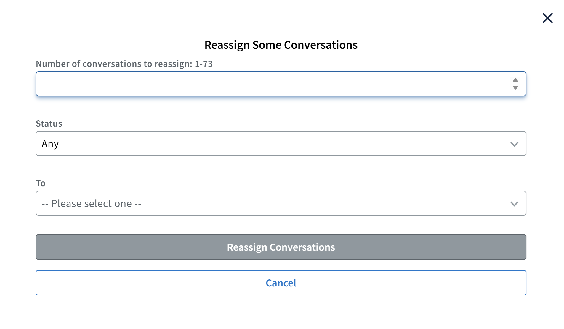 Screenshot of the single Reassign Some Conversations window