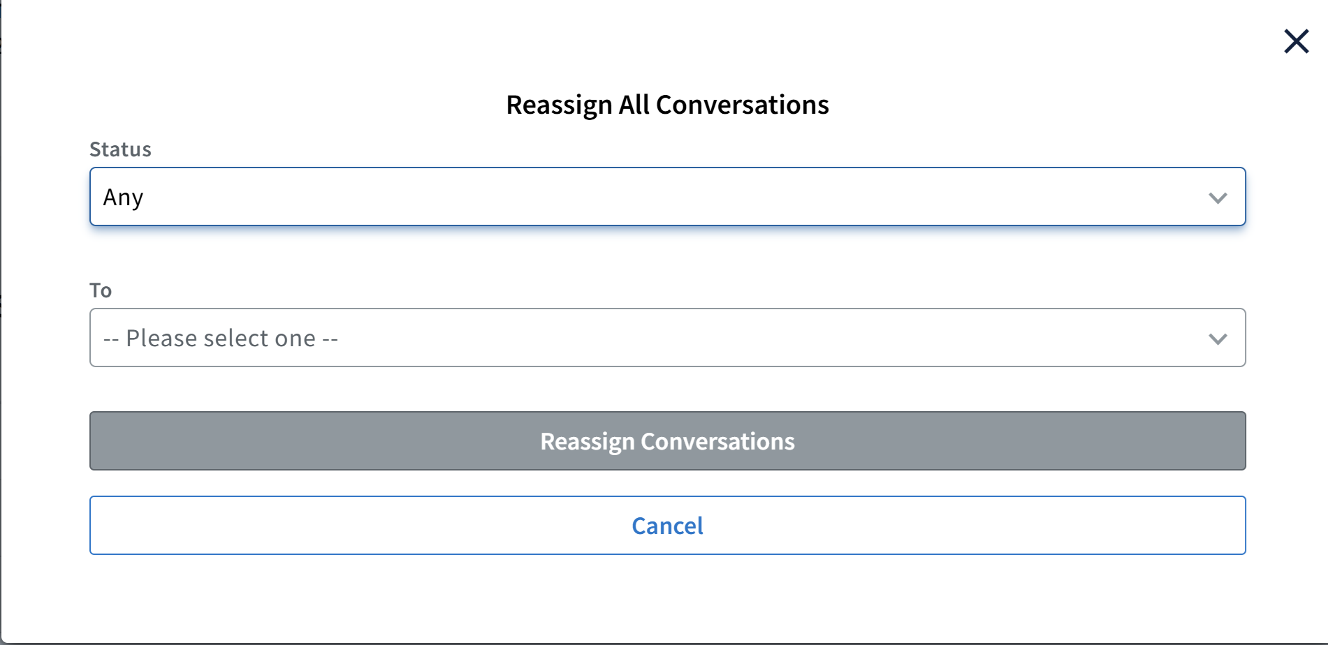 Screenshot of the single Reassign All Conversations window