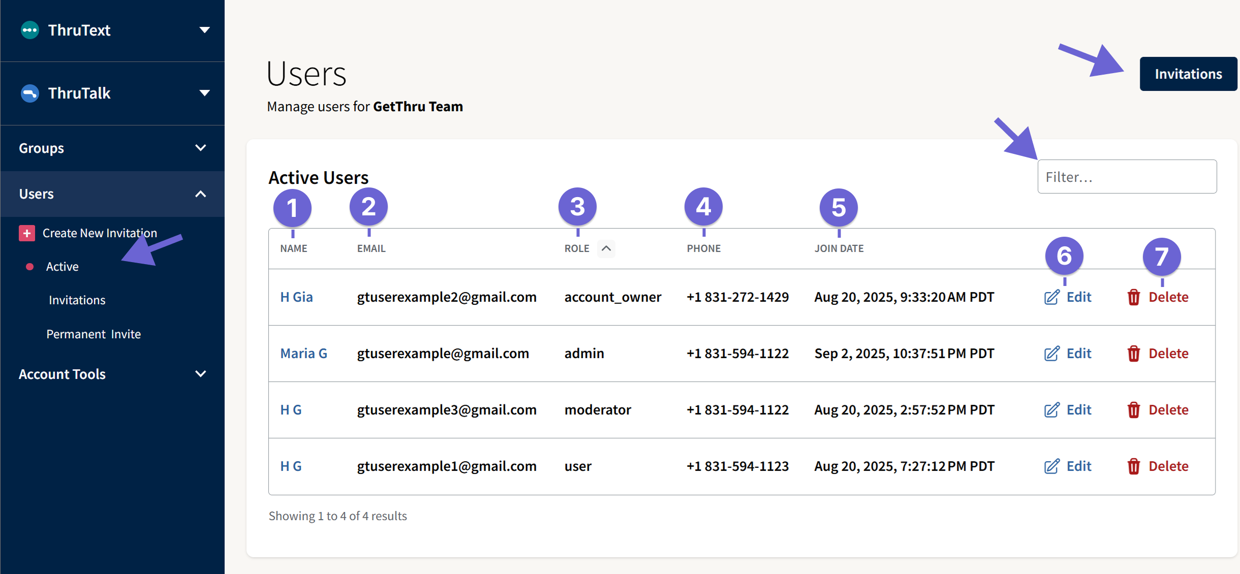 Screenshot of the Active Users page.
