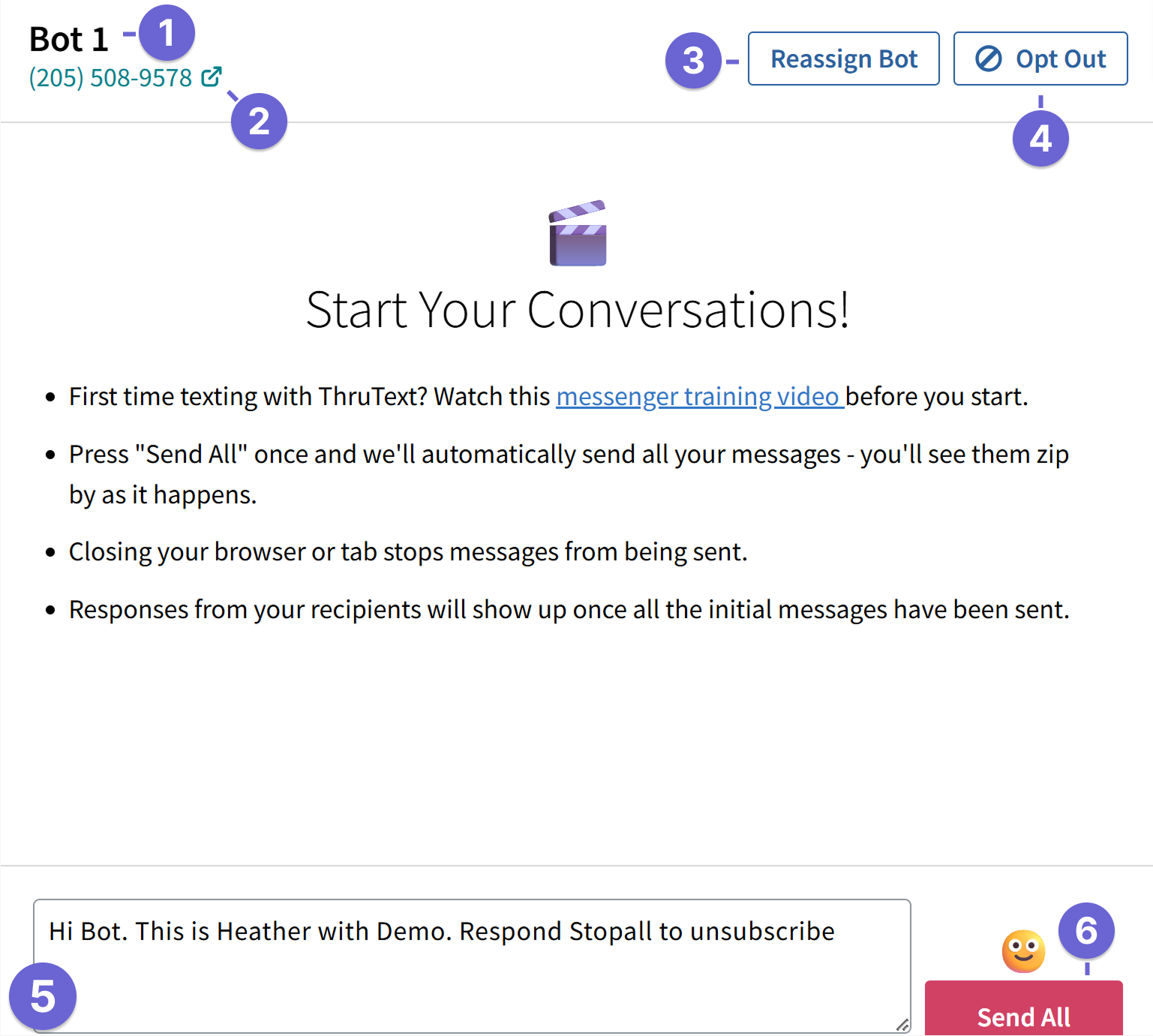 Screenshot of the Conversation console within the Admin Messenger