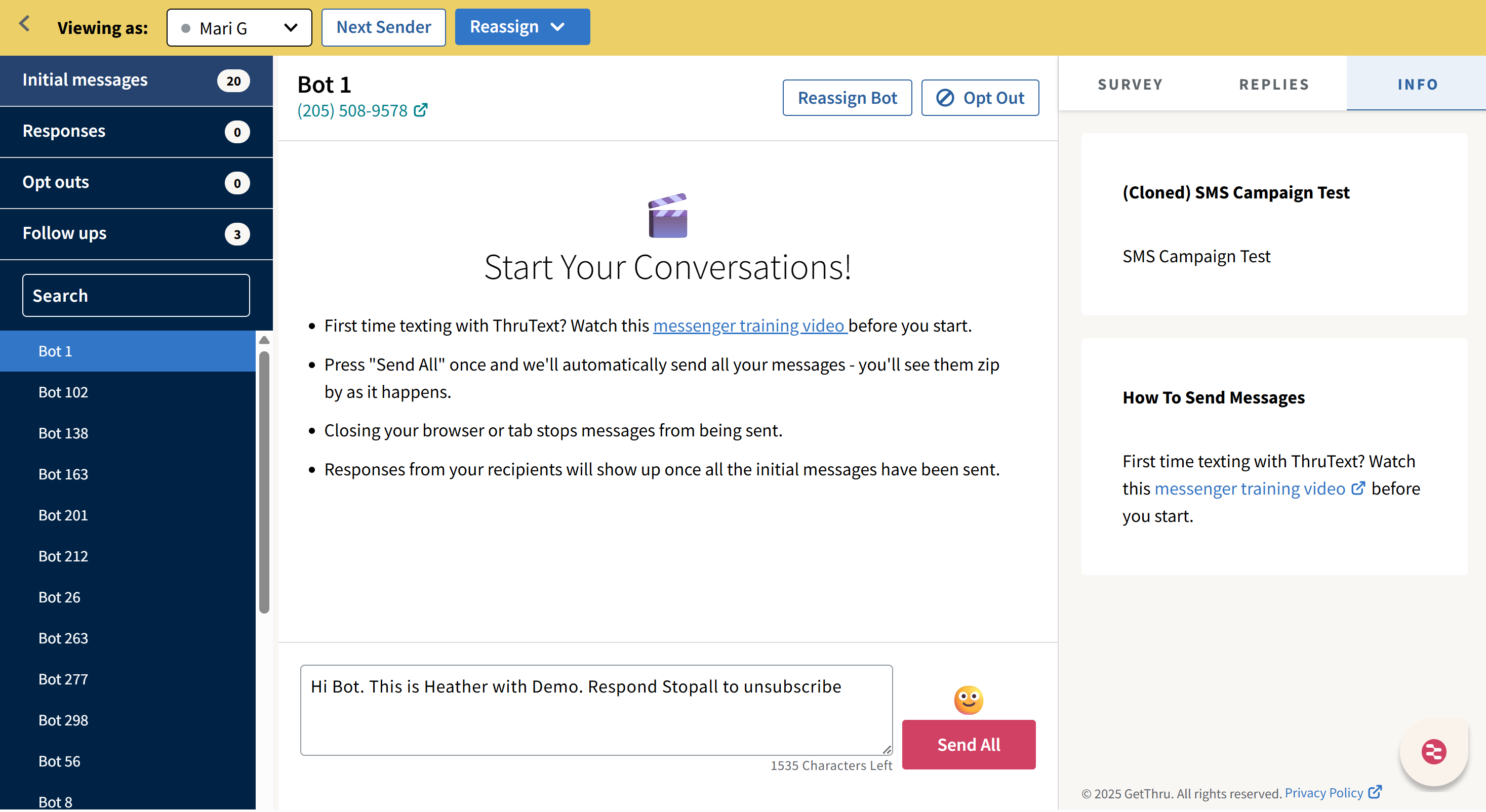 Full page screenshot of the Admin Mesenger