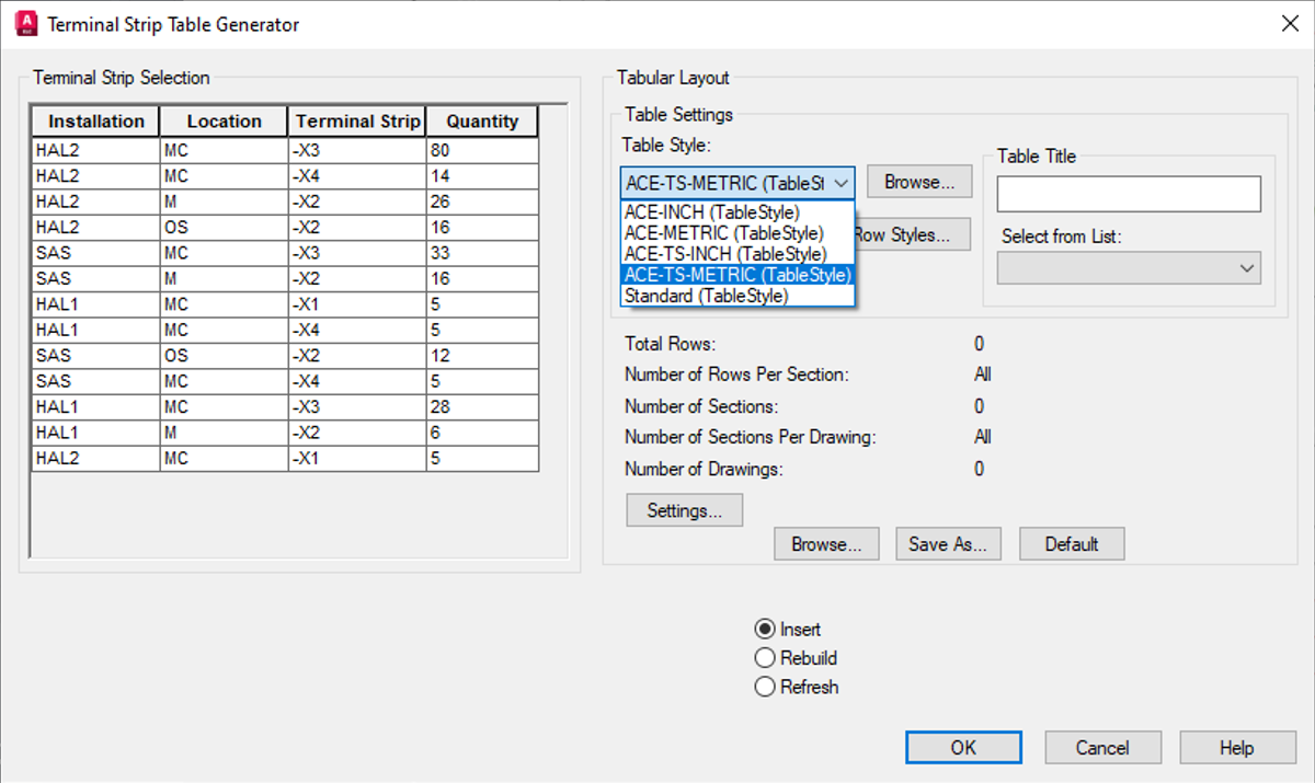 AutoCAD Electrical Terminal Strip Table Generator