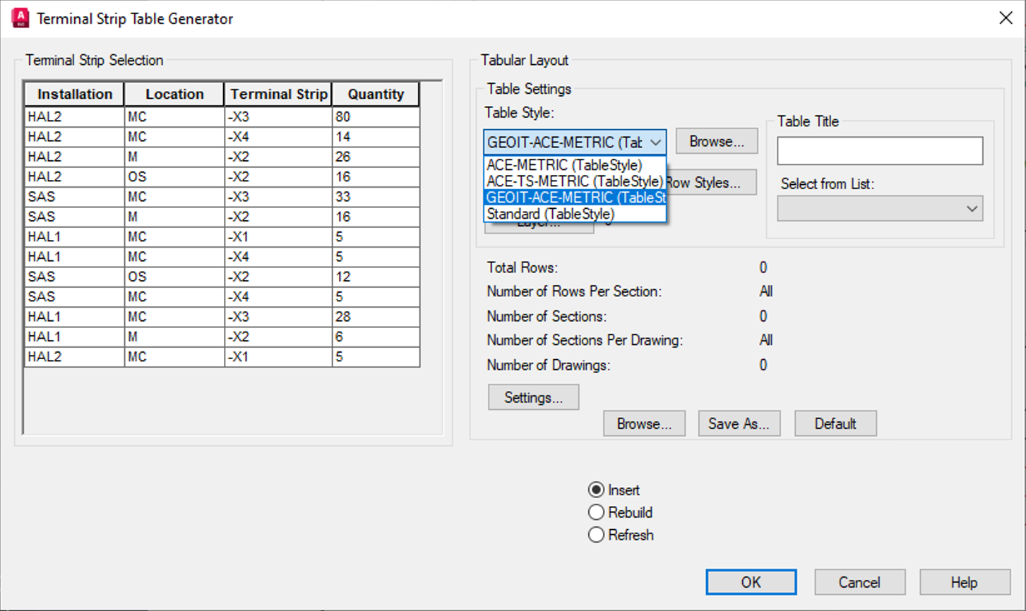 custom table style Terminal Strip Table Generator