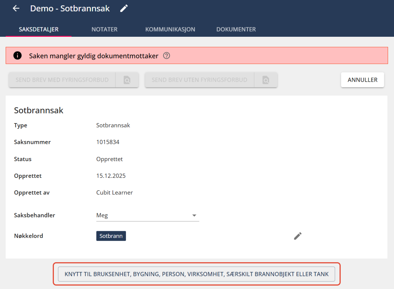 Bildetekst: Knytte til bruksenhet, bygning, person, virksomhet...