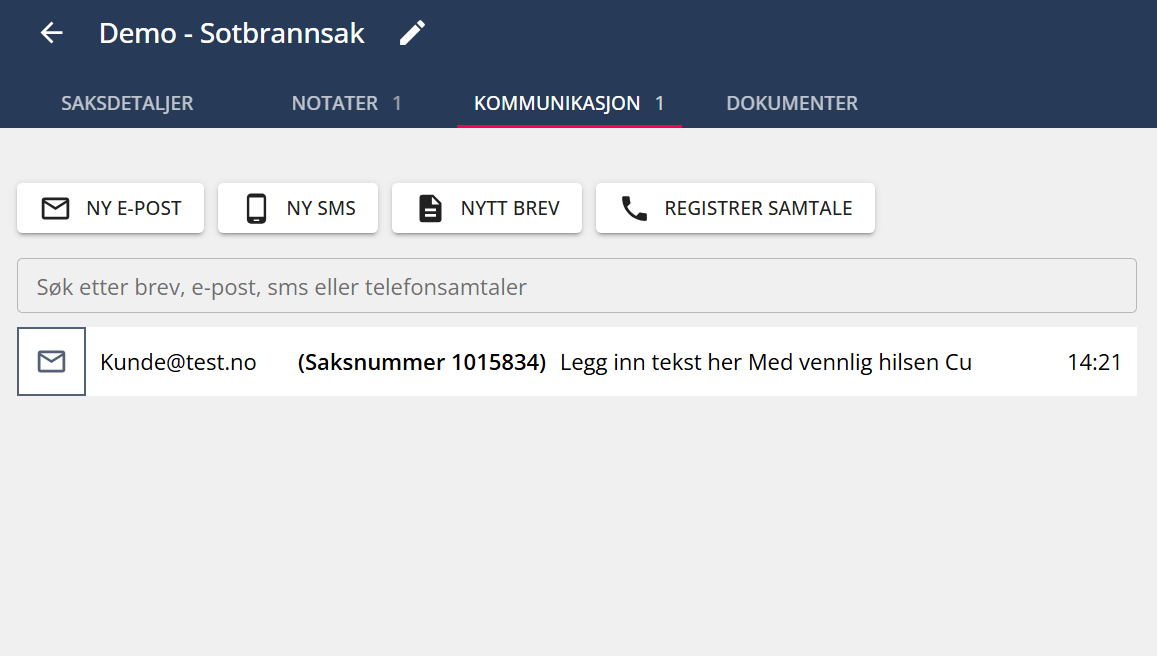 Bildetekst: E-post er sendt og ligger i oversikten