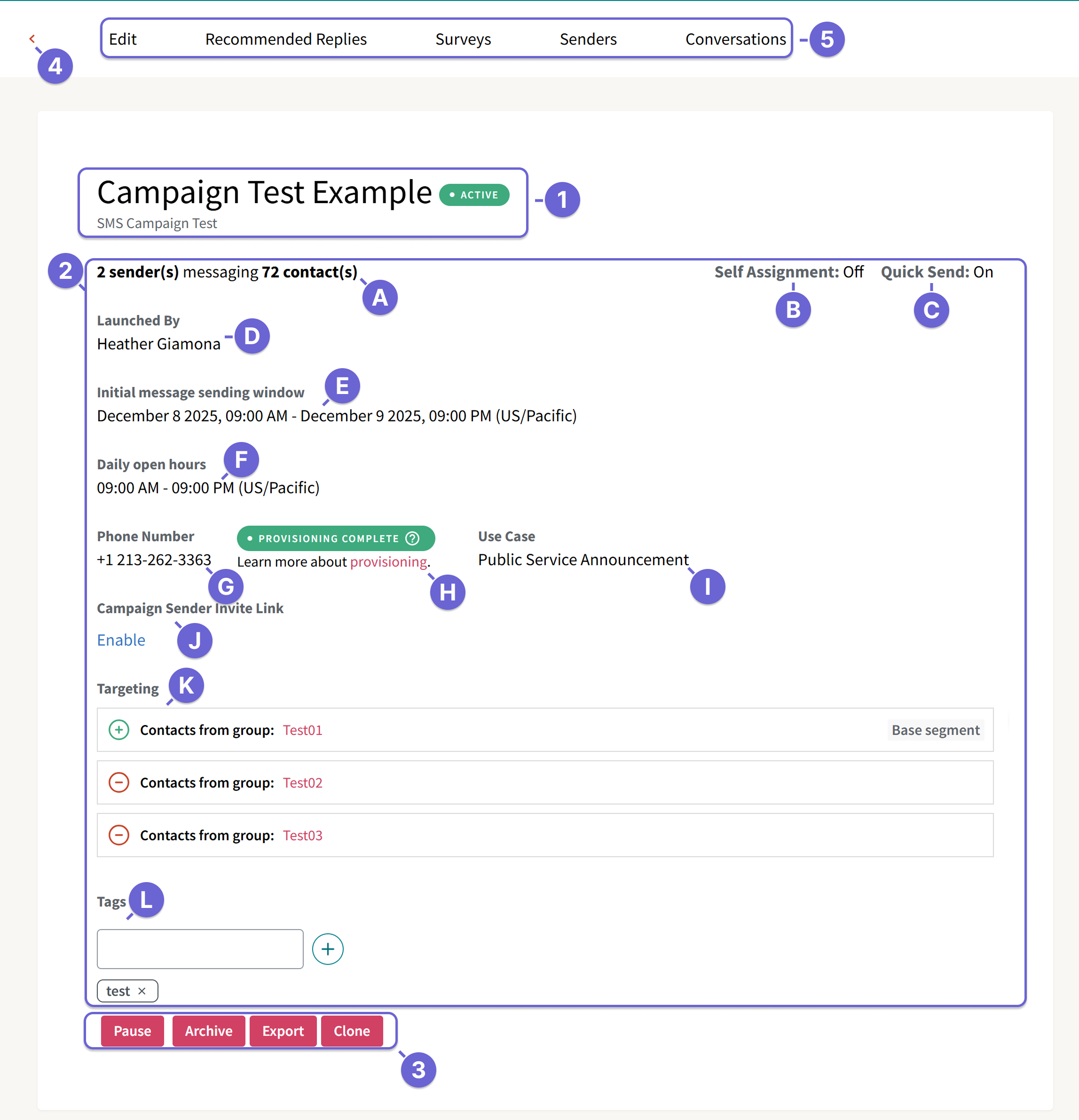Screenshot of the ThruText Campaign Details section