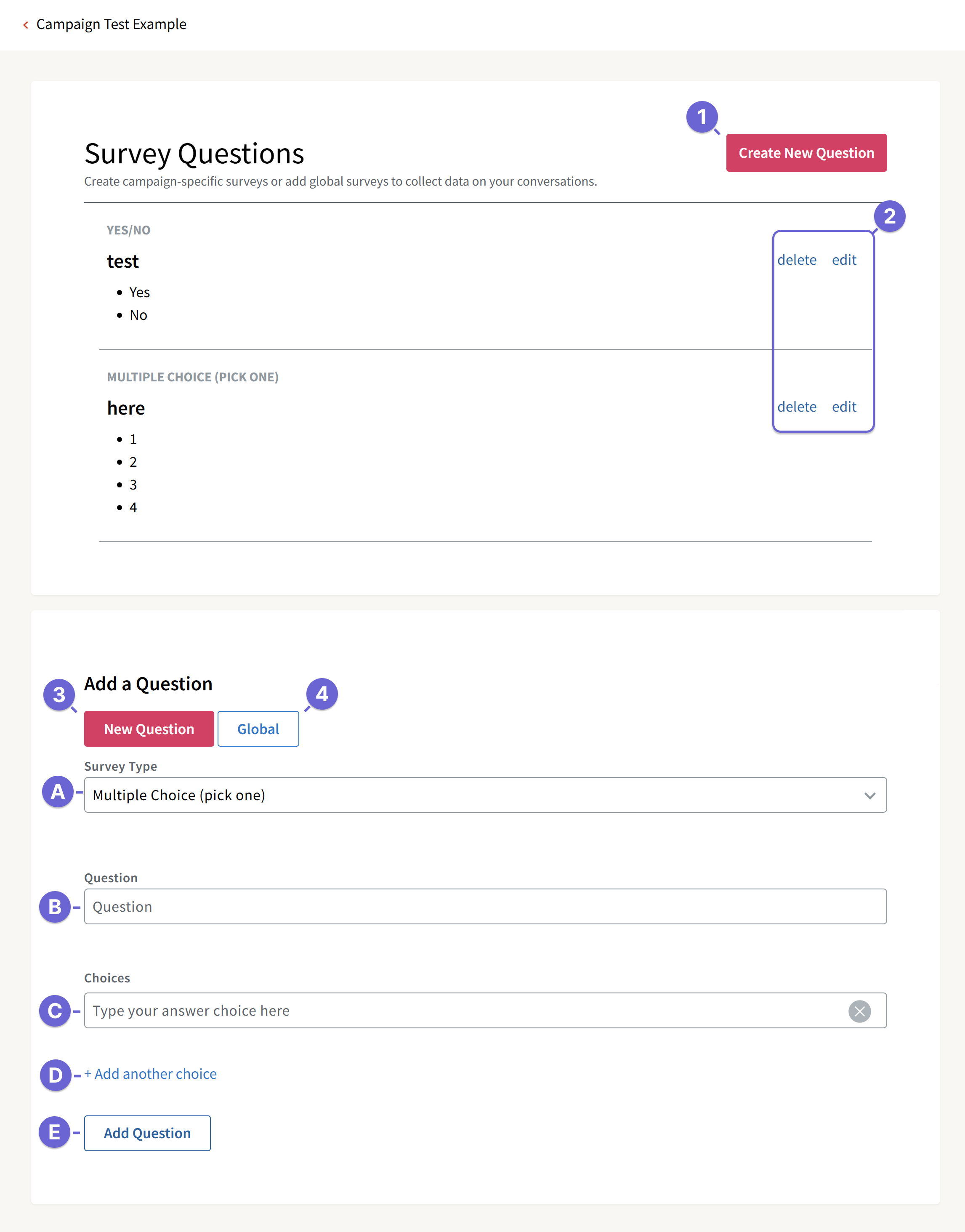 Screenshot of the Survey page within the Campaign Summary